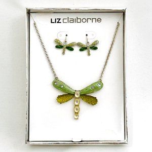 Liz Claiborne Enameled Dragonfly Neckace/Earrings Set - NOS